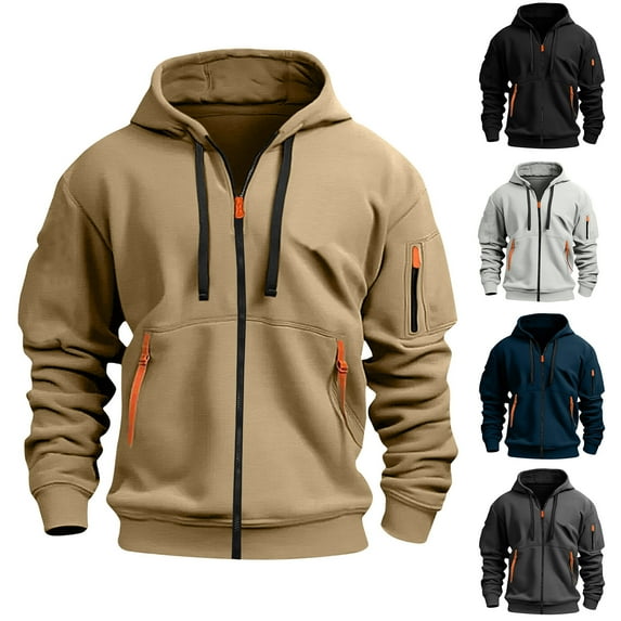 BXINGOHAI Mens Zip Up Hooded Sweatshirt Long Sleeve Casual Full-Zip Sweatshirt with Kangaroo Pockets Black,4XL