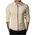 thumbnail image 1 of BXINGOHAI Mens Zip Up waffle jackets Casual Long Sleeve Lightweight Solid jacket with Pocket spring fall daily jacekts Khaki,XXXXL, 1 of 5