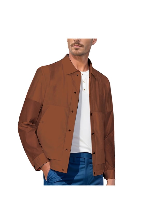 Mens waterproof jackets nylon Lightweight jacket solid buttons Up Shirts lapel jackets with pockets Orange,M