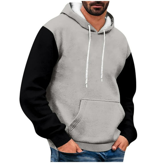 BXINGOHAI Thin Fleece Hoodies Sweatshirts For Men Color Block Hooded Sweatshirt Fall Winter Long Sleeve Pullover Shirts 2024 Outdoor Workout With Pocket Drawstring Today Sales Gray,XXXL