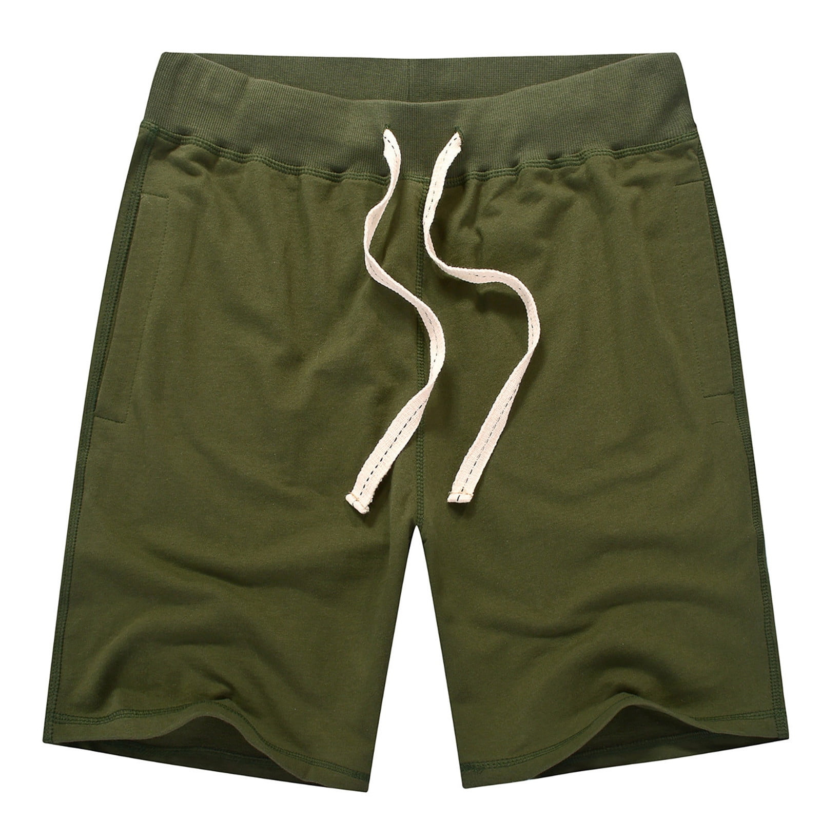 JINSHI Men's Quick Dry Sports Shorts – Lightweight, Elastic Waist, Zip Pockets (Army Green, Medium)