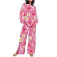 thumbnail image 1 of BXINGOHAI Oversized 2 Piece Set for Women Breast Cancer Floral Graphic Outfits Long Sleeved Shirts and Pants Outdoor Loungwear Sets Pink,S, 1 of 5