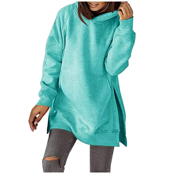 BXINGOHAI Oversized Hoodies for Women Casual Long Sleeve Waffle Knit Drawstring Side Slit Pullover Sweatshirts with Pocket Today Sales Sky Blue,M