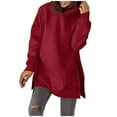 thumbnail image 1 of BXINGOHAI Oversized Hoodies for Women Casual Long Sleeve Waffle Knit Drawstring Side Slit Pullover Sweatshirts with Pocket Today Sales Wine,L, 1 of 6