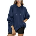 thumbnail image 1 of BXINGOHAI Oversized Hoodies for Women Fall Fashion Sweatshirts Pullover Fleece Drawstring Solid Clothes with Pocket Today Sales Navy,L, 1 of 6