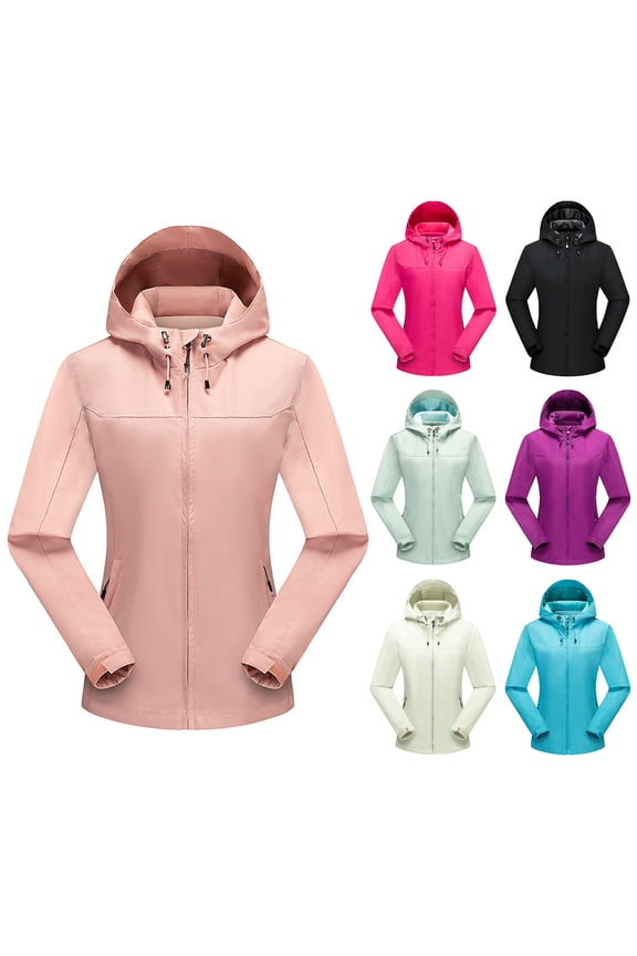 Packable Rain Jacket Women Waterproof Raincoat for Women Lightweight Hooded Outdoor Windbreaker for Travel Hiking Light Blue M