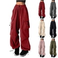 thumbnail image 1 of BXINGOHAI Parachute Pants for Women,Baggy Cargo Pants with Pockets Red L, 1 of 6