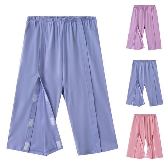 BXINGOHAI Patient Pants,Tear Away Pants with 2 Sides Magic Stickers for Post-Surger Pink,L