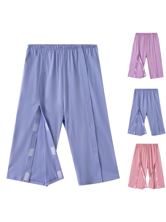 Patient Pants,Tear Away Pants with 2 Sides Magic Stickers for Post-Surger Pink,XL