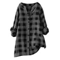 thumbnail image 1 of BXINGOHAI Plaid Shirts for Women Casual Button Down Flannel Shirt Roll Up Long Sleeve Checkered Blouse Tops Dark Gray 3XL, 1 of 6