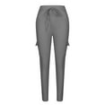 thumbnail image 1 of BXINGOHAI Plus Size Cargo Pants for Women Multi Pocket Pants Casual Drawstring Work Pants Outdoor Running Workout Long Pants Today Gray,M, 1 of 6