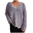 thumbnail image 1 of BXINGOHAI Plus Size Sweaters for Women Trendy V Neck Long Sleeve Tops Shirts Soft Keep Warm Sweater Casual Fall Winter Pullover Sweaters Today Gray,M, 1 of 6