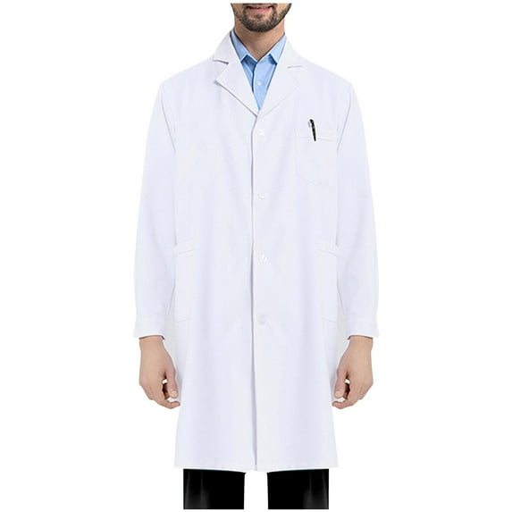 BXINGOHAI Professional Lab Coat for Men Long Sleeve Poly Medical Coat White,S