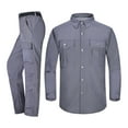 thumbnail image 1 of BXINGOHAI Quick Dry 2 Pieces Outfits for Men Nylon Button Up Long Sleeve Tracksuit Drawstring Shirts and Convertible Cargo Pants Outdoor Hiking Fishing Sets With Multi Pockets Gray,L, 1 of 4