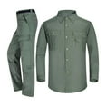 thumbnail image 1 of BXINGOHAI Quick Dry 2 Pieces Outfits for Men Nylon Button Up Long Sleeve Tracksuit Drawstring Shirts and Convertible Cargo Pants Outdoor Hiking Fishing Sets With Multi Pockets Army Green,L, 1 of 3