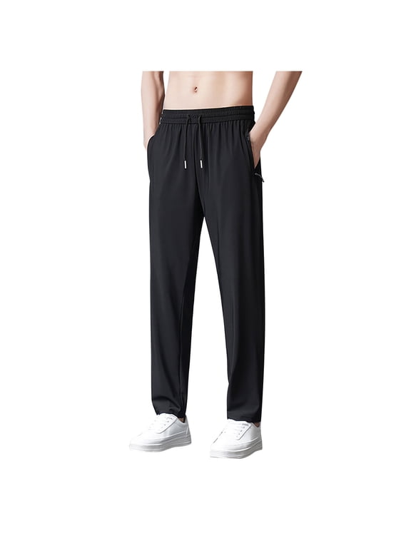 Quick Dry Pants for Men Big and Tall Pants Drawstring Elastic Waist Jogger Pants Athletic Track Running Pants With Pockets Today Sales Black,XXXXL