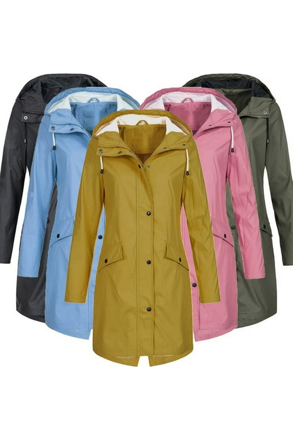 Rain Jacket Women Waterproof Long Lightweight Raincoat Hooded Windbreaker Outdoor Trench Coat Pink M