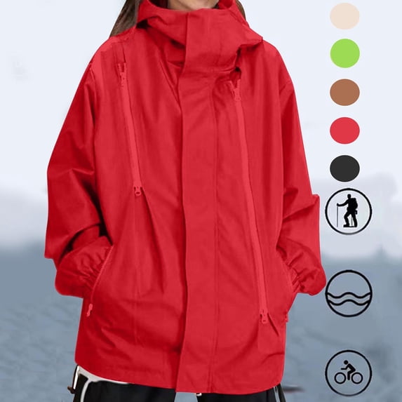 BXINGOHAI Rain Jacket for Women Waterproof Lightweight Windbreaker Jacket with Hood Packable Raincoat with Pockets Red XL