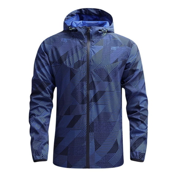 BXINGOHAI Rain Jackets for Men Zip Up Long Sleeve Hooded Lightweight Waterproof Windbreakers Coats 2024 Fashion Clothes With Pockets Today Blue,L