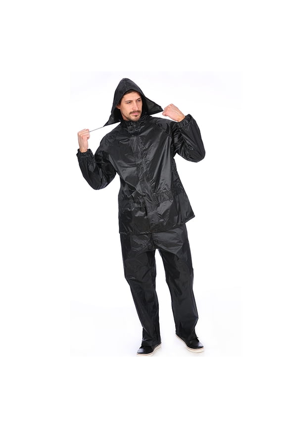 Rain Suits For Men 2 Pieces Waterproof Long Sleeve Hooded Safe Reflective Raincoat And Pants Set Outdoor Rainsuit Sets Black,XXXL