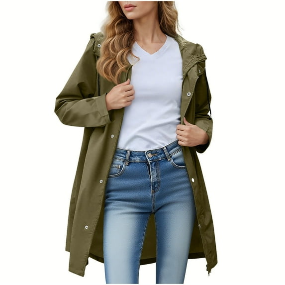 BXINGOHAI Raincoat Women Waterproof Long Hooded Rain Jacket Trench Coats Windbreaker Travel Jacket Green XL