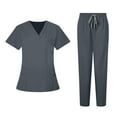 thumbnail image 1 of BXINGOHAI Scrubs for Women Set V-Neck Pocket Top Drawstring Jogger Scrub Pants Stretch Nursing Scrubs Set Uniform Gray L, 1 of 7