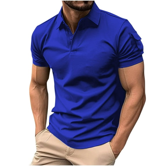 BXINGOHAI Short Sleeve Workout Tops for Men Slim Collared Solid Shirts Mens T-Shirts Business Shirt Blue,M