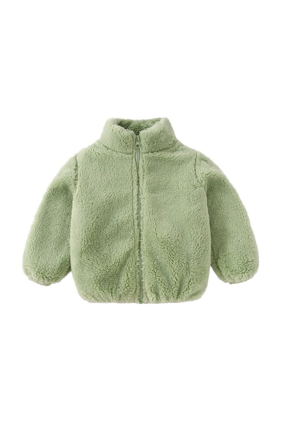 Soft Fleece Jacket Coat for Baby Boys Girls Toddler Baby Grils Fleece Outwear Boys Zipper Solid-Color Thick Kids Warm Coat Today Green,1-2 Years
