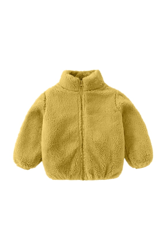 Soft Fleece Jacket Coat for Baby Boys Girls Toddler Baby Grils Fleece Outwear Boys Zipper Solid-Color Thick Kids Warm Coat Today Yellow,1-2 Years