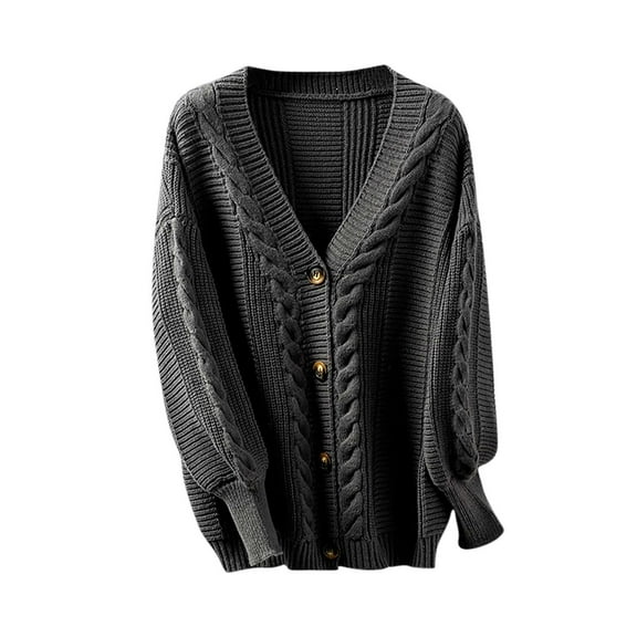 BXINGOHAI Solid Knit Cardigan for Women Long Sleeve Winter Sweater Button Down Soft Comfy Cardigans Casual Outwear Coats Dark Gray,M