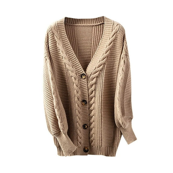 BXINGOHAI Solid Knit Cardigan for Women Long Sleeve Winter Sweater Button Down Soft Comfy Cardigans Casual Outwear Coats Today Khaki,S