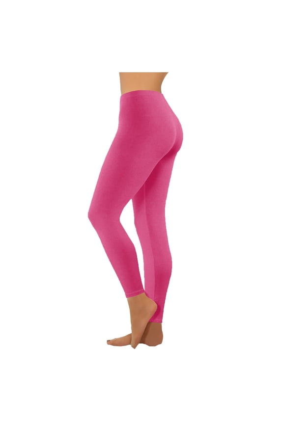 Solid Leggings for Women High Waisted Yoga Pants Stretch Compression Pant Athletic Workout Pants Hot Pink,M