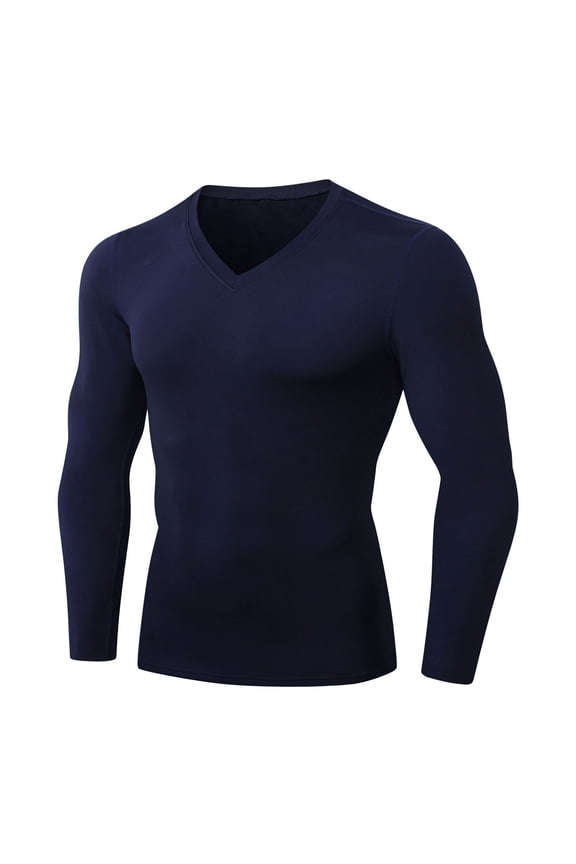 Sport Sweatshirt For Men Quick Dry Pullover Tops Fitness Long Sleeve V Neck Shirts Outdoor Running Workout Sweatshirts Navy,S