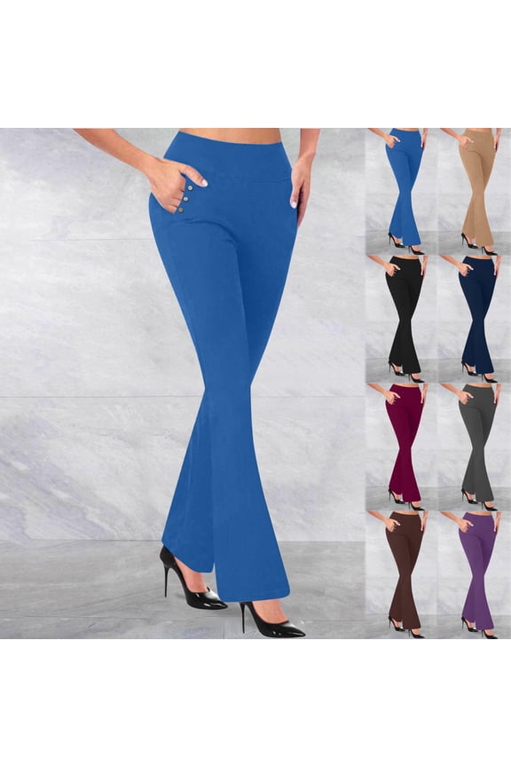 Stretchy Work Pants for Women Pull on Dress Pants for Women High Waitsted Business Casual Pants with 2 Pockets Black L
