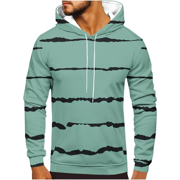 BXINGOHAI Stripe Hoodies Sweatshirts for Men Thin Fleece Pullover Sweatshirt Big and Tall Long Sleeved Hooded Athletic Jogging Tops With Pockets Drawstring Green,XXL