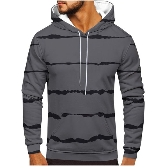 BXINGOHAI Stripe Hoodies Sweatshirts for Men Thin Fleece Pullover Sweatshirt Big and Tall Long Sleeved Hooded Athletic Jogging Tops With Pockets Drawstring Clearance Sale Dark Gray,L