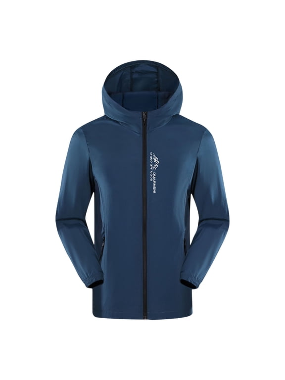 Sun Protection Jackets Full Zip Long Sleeved Hooded Coats Windbreaker Jacket Outdoor Running Athletic Outwear With Zipper Pockets Today Navy,XXL