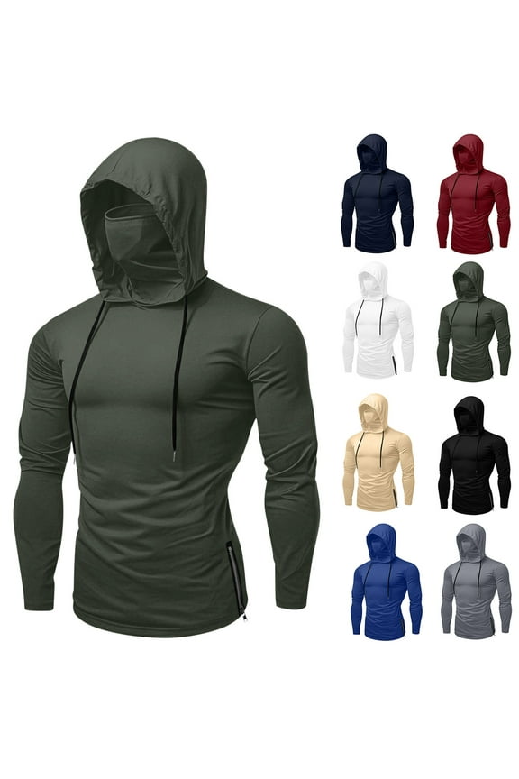 Sun Shirt UPF 50+ Men's Fishing Long Sleeve Hooded Hiking Swimming Running UV Protection Hoodie Gray,L