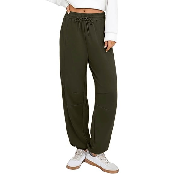 BXINGOHAI Sweat Pants for Womens Wide Leg High Waisted Baggy Sweatpants Casual Drawstring Workout Pants with Pockets Army Green,S