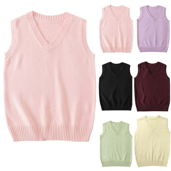 BXINGOHAI Sweater Vest Women Sleeveless V Neck Oversized Pullover Knitted Tops Fall Outfits Black,S