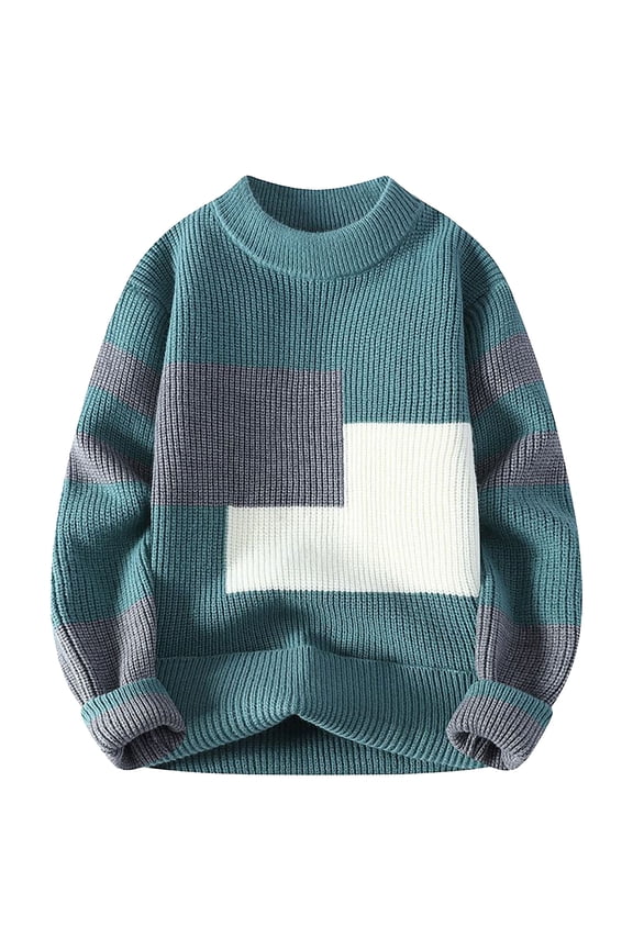 Sweater for Men Fall Fashion Comfy Lounge Casual Striped Loose Knit Sweater Crewneck Long Sleeve pullover tops Today Green,L