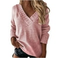 thumbnail image 1 of BXINGOHAI Sweaters for Women Trendy V Neck Long Sleeve Tops Shirts Soft Loose Fit Sweater Casual Fall Winter Pullover Sweaters Pink,XXL, 1 of 5