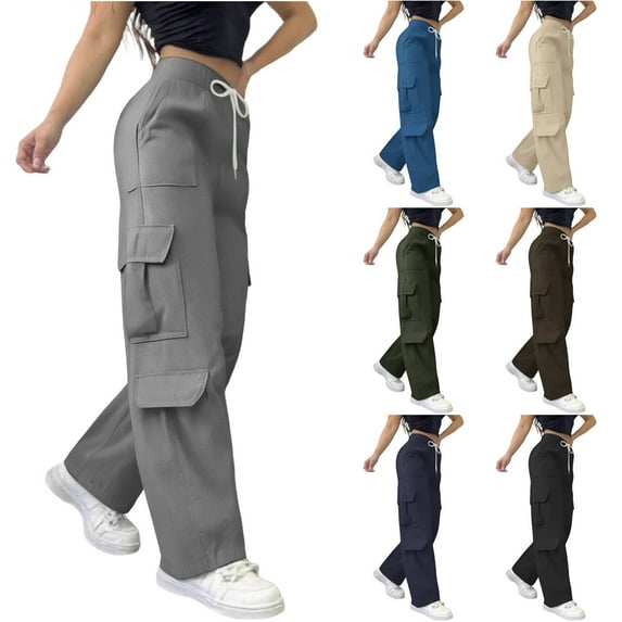 BXINGOHAI Sweatpants Womens Cargo Pants Wide Leg Joggers Baggy Drawstring Nairi Sweat Pants with Pockets Army Green M