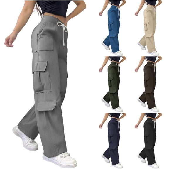 BXINGOHAI Sweatpants Womens Cargo Pants Wide Leg Joggers Baggy Drawstring Nairi Sweat Pants with Pockets Black M