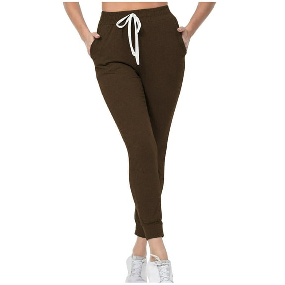 BXINGOHAI Sweatpants for Women With Pockets Elastic Waist Yoga Joggers Workout Casual Lounge Pants With Drawstring Clearance Sale Khaki,M