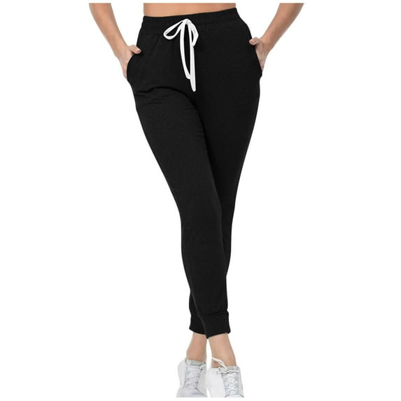 BXINGOHAI Sweatpants for Women With Pockets Elastic Waist Yoga Joggers Workout Casual Lounge Pants With Drawstring Black,XXL