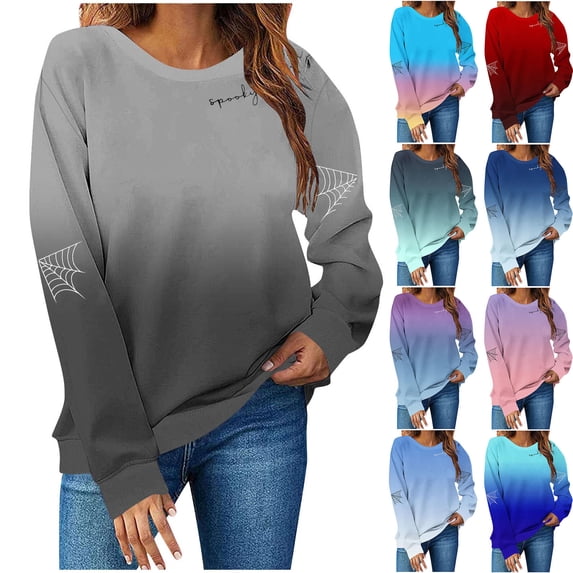 BXINGOHAI Sweatshirts Halloween Sweatshirt Women - Halloween Graphic Crewneck Tops Casual Sweater Navy 2XL