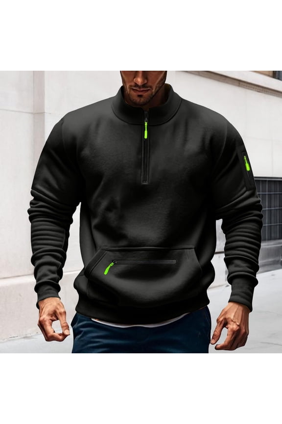 Sweatshirts for Men Quarter Zip Tactical Sweatshirt Vintage Long Sleeve Sweat Tshirts Casual Pullover with Pockets Black M