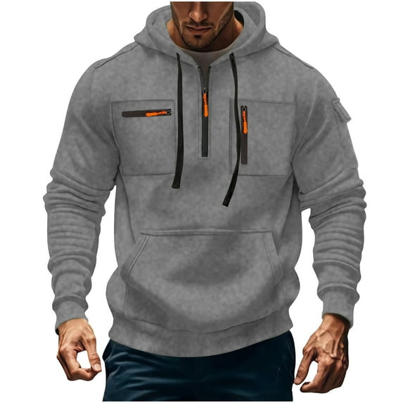 BXINGOHAI Tactical Hoodies for Men Military Quarter Zip Pullover Cargo Hoodie Jacket Fleece Hooded Sweatshirt with Pockets Gray 4XL