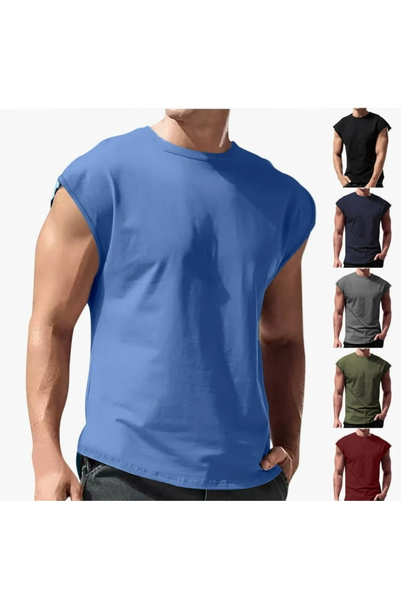 Tank Tops Men Cotton Workout Gym Sleeveless T Shirt Moisture Wicking Breathable Bodybuilding Muscle Tank Top for Men Light Blue,2XL